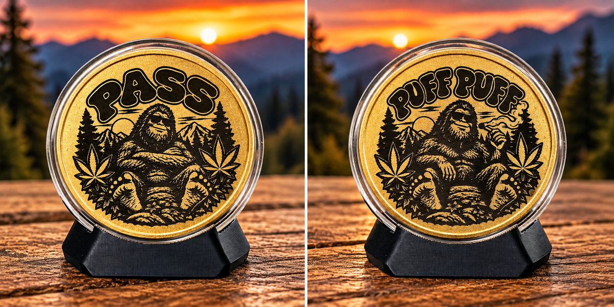 Puff Puff Pass Decision Coin β Bigfoot Solid Brass Flip Coin | Laser-Engraved Novelty Coin