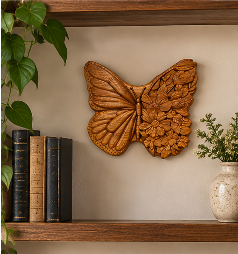 Butterfly Flower African Teak Carve
