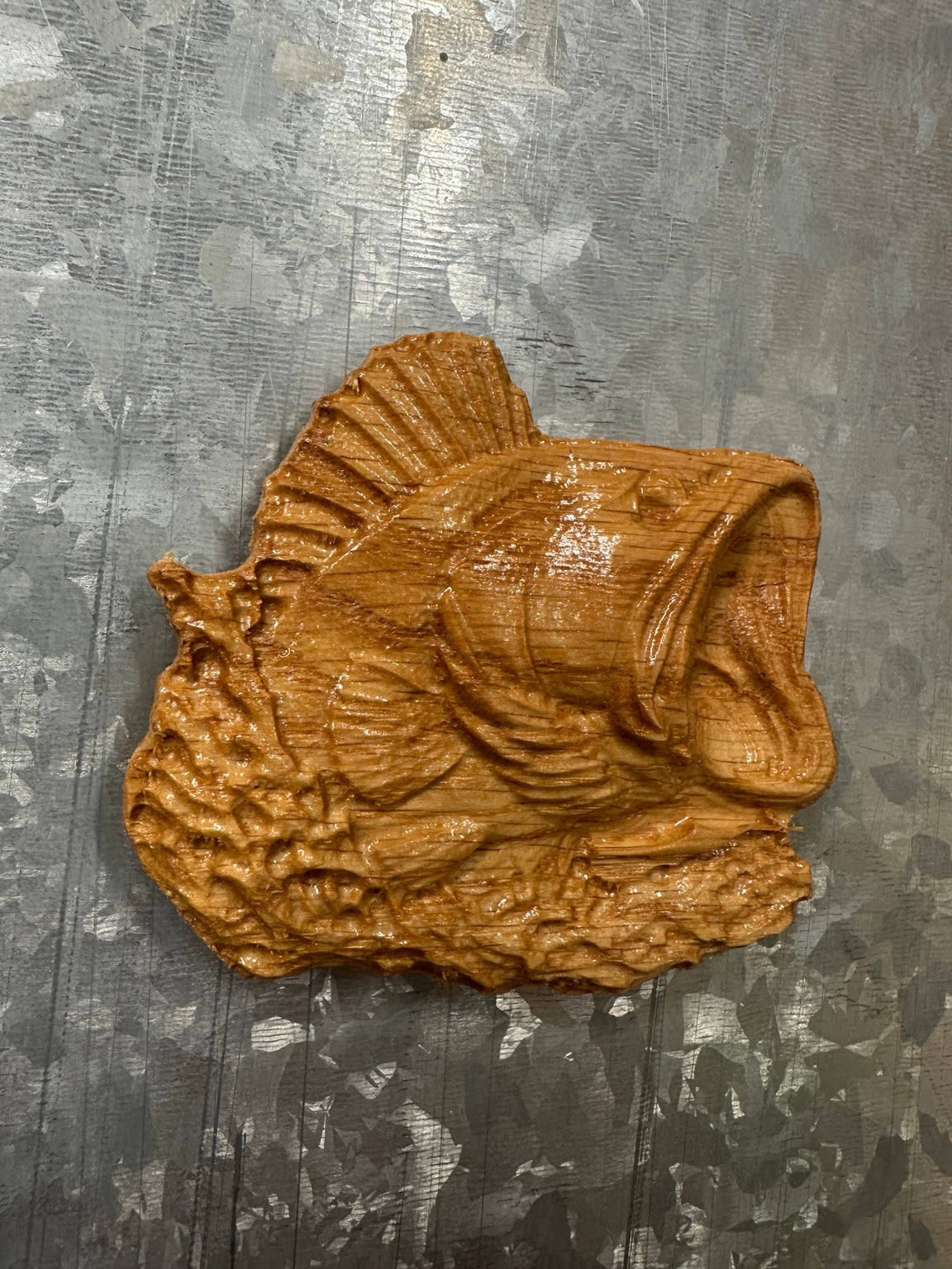 3D Carved Largemouth Bass Fishing Magnet in Red Oak