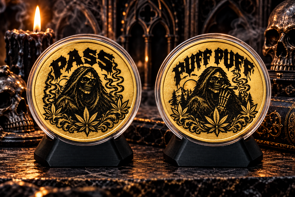 Puff Puff Pass Decision Coin — Grim Reaper Solid Brass Flip Coin | Laser-Engraved Gothic Novelty Coin