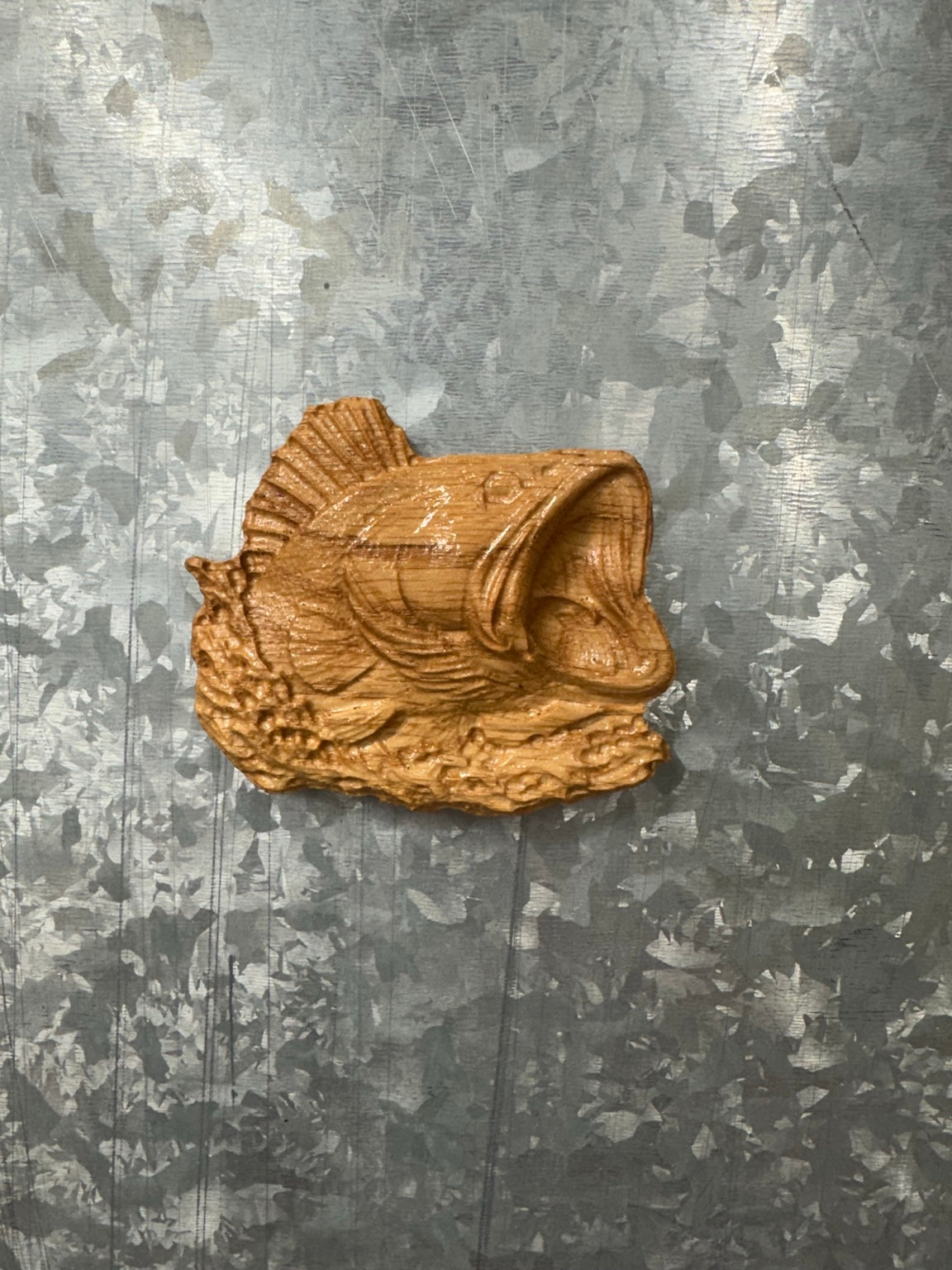3D Carved Largemouth Bass Fishing Magnet in Red Oak