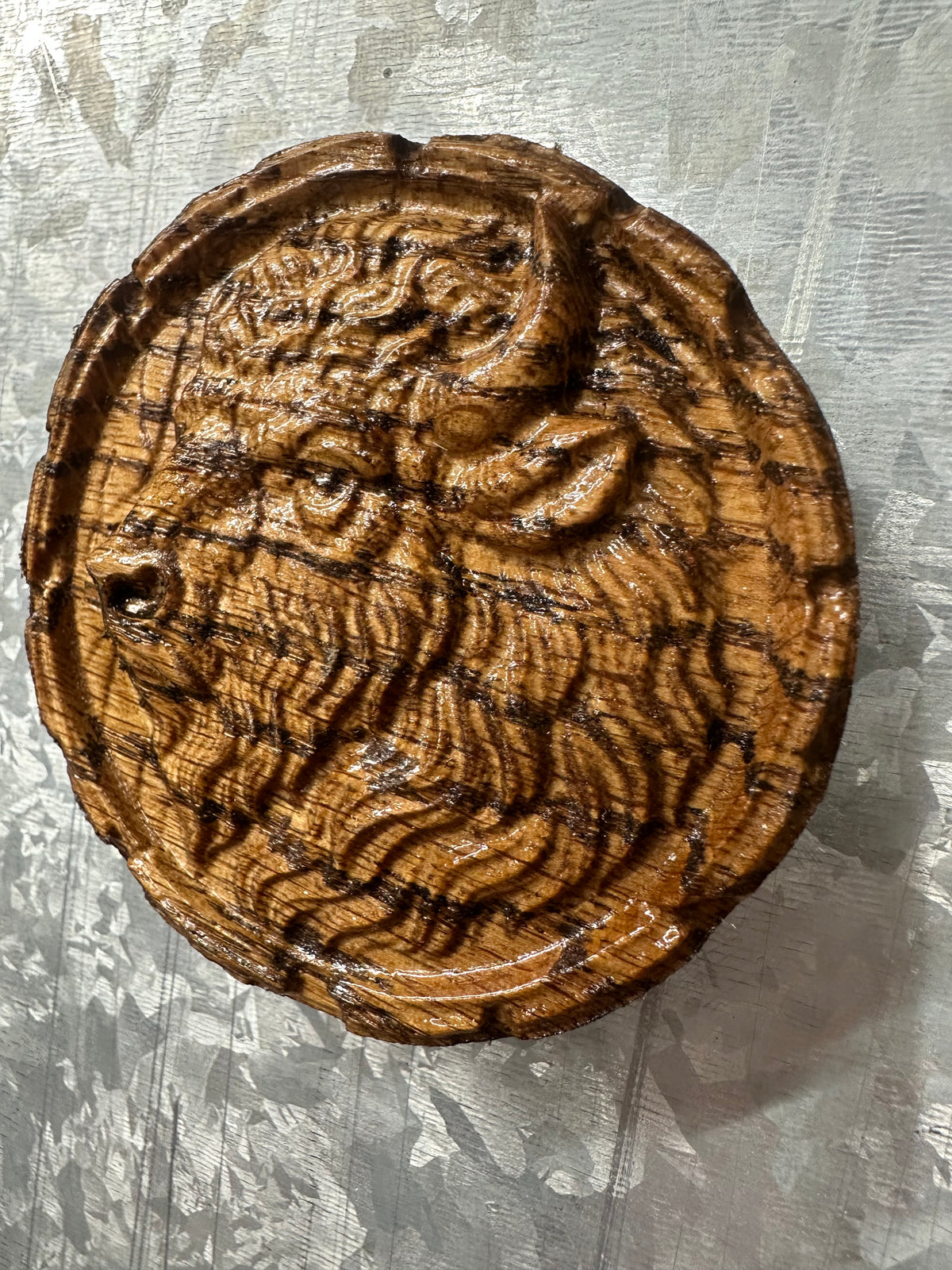 3D Carved Buffalo Magnet – Stained Red Oak