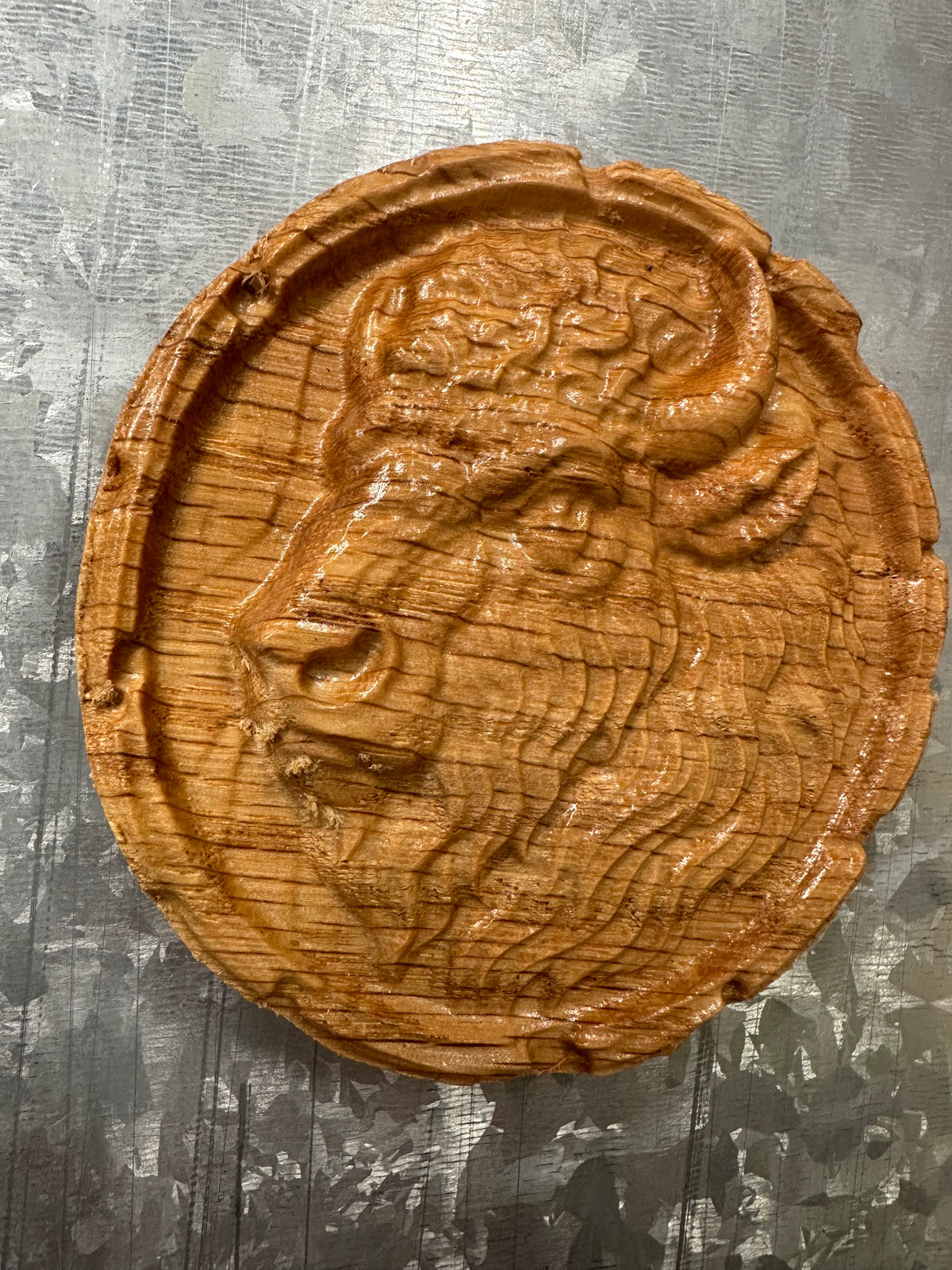 3D Carved Buffalo Magnet – Solid Red Oak