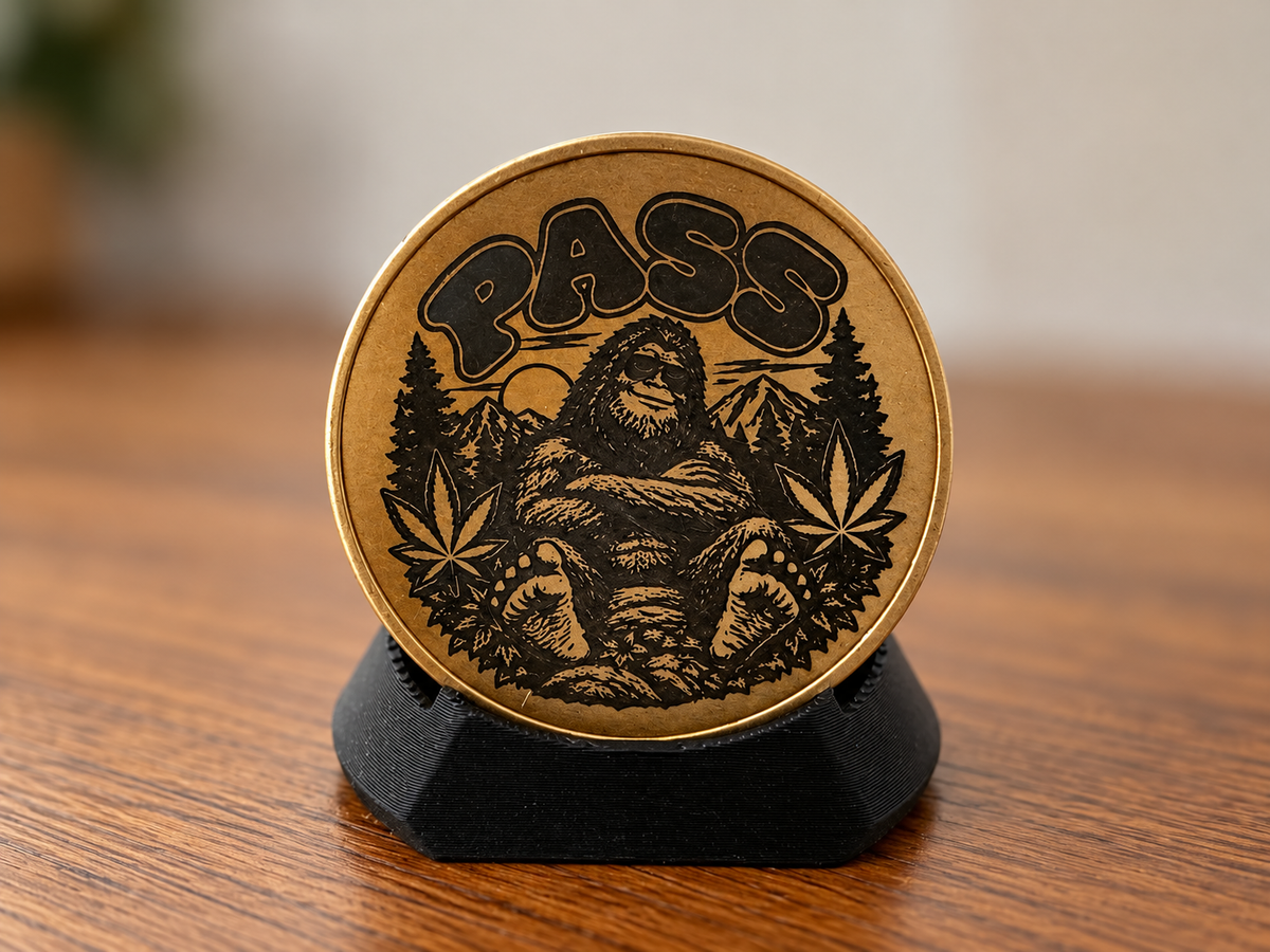 Puff Puff Pass Decision Coin — Bigfoot Solid Brass Flip Coin | Laser-Engraved Novelty Coin