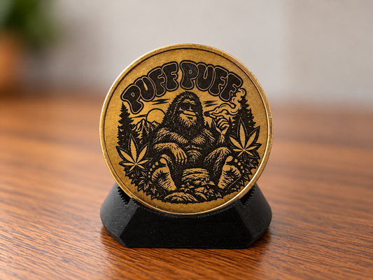 Puff Puff Pass Decision Coin — Bigfoot Solid Brass Flip Coin | Laser-Engraved Novelty Coin