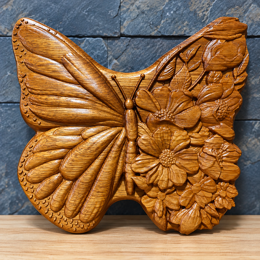 Butterfly Flower African Teak Carve