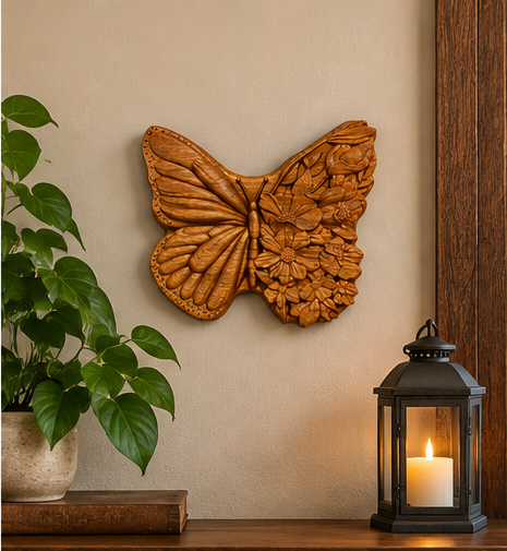 Butterfly Flower African Teak Carve