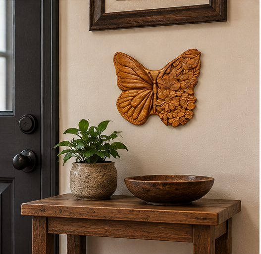 Butterfly Flower African Teak Carve