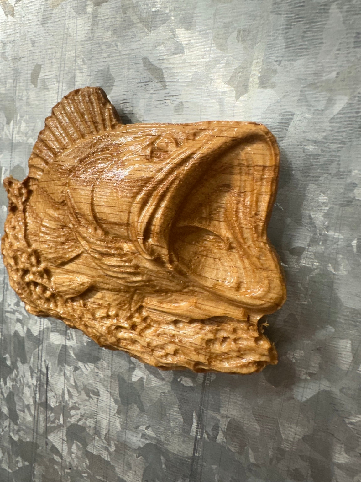 3D Carved Largemouth Bass Fishing Magnet in Red Oak