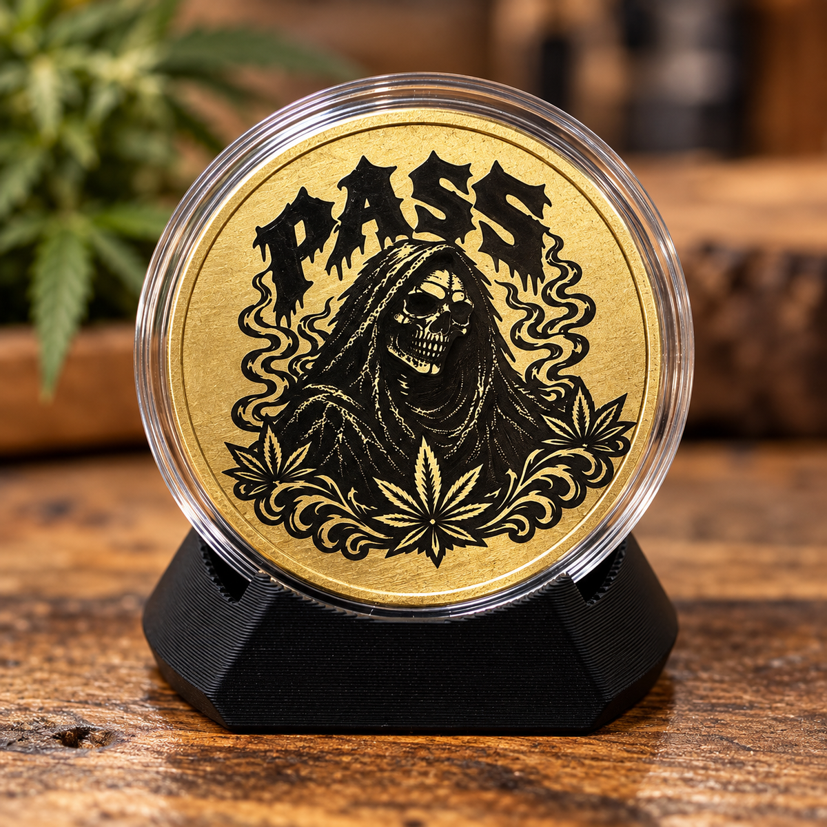 Puff Puff Pass Decision Coin — Grim Reaper Solid Brass Flip Coin | Laser-Engraved Gothic Novelty Coin