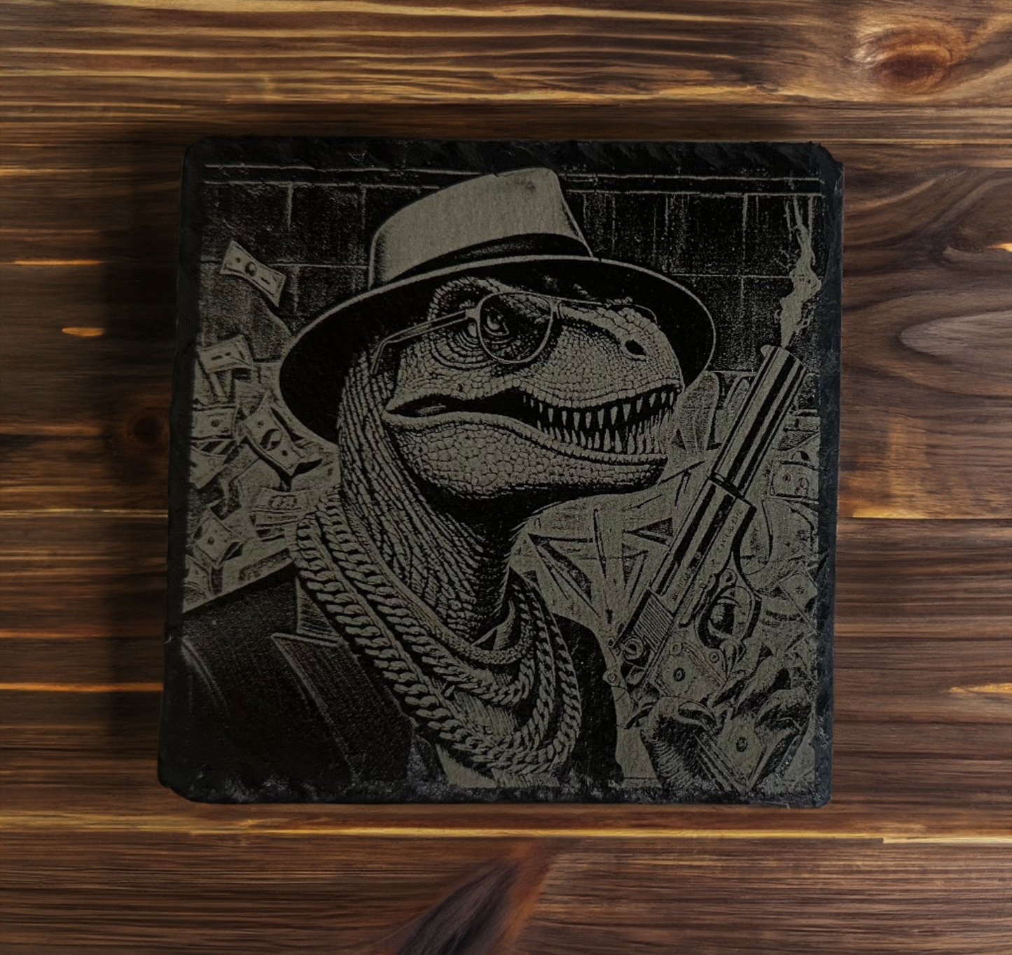 Gangster Raptors Slate Coasters